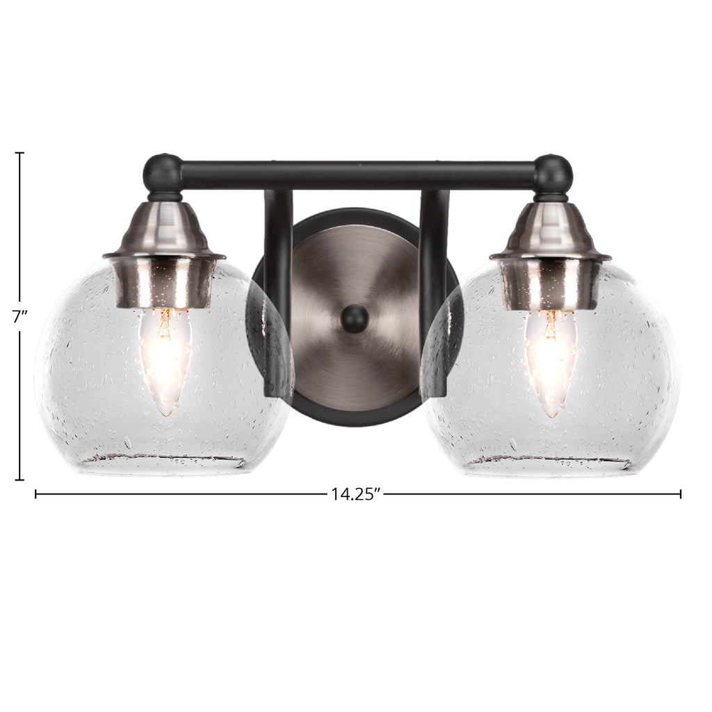 Paramount Two Light Bath Bar in Matte Black & Brushed Nickel with 5.75" Clear Bubble Shade