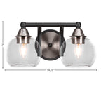 Paramount Two Light Bath Bar in Matte Black & Brushed Nickel with 5.75" Clear Bubble Shade