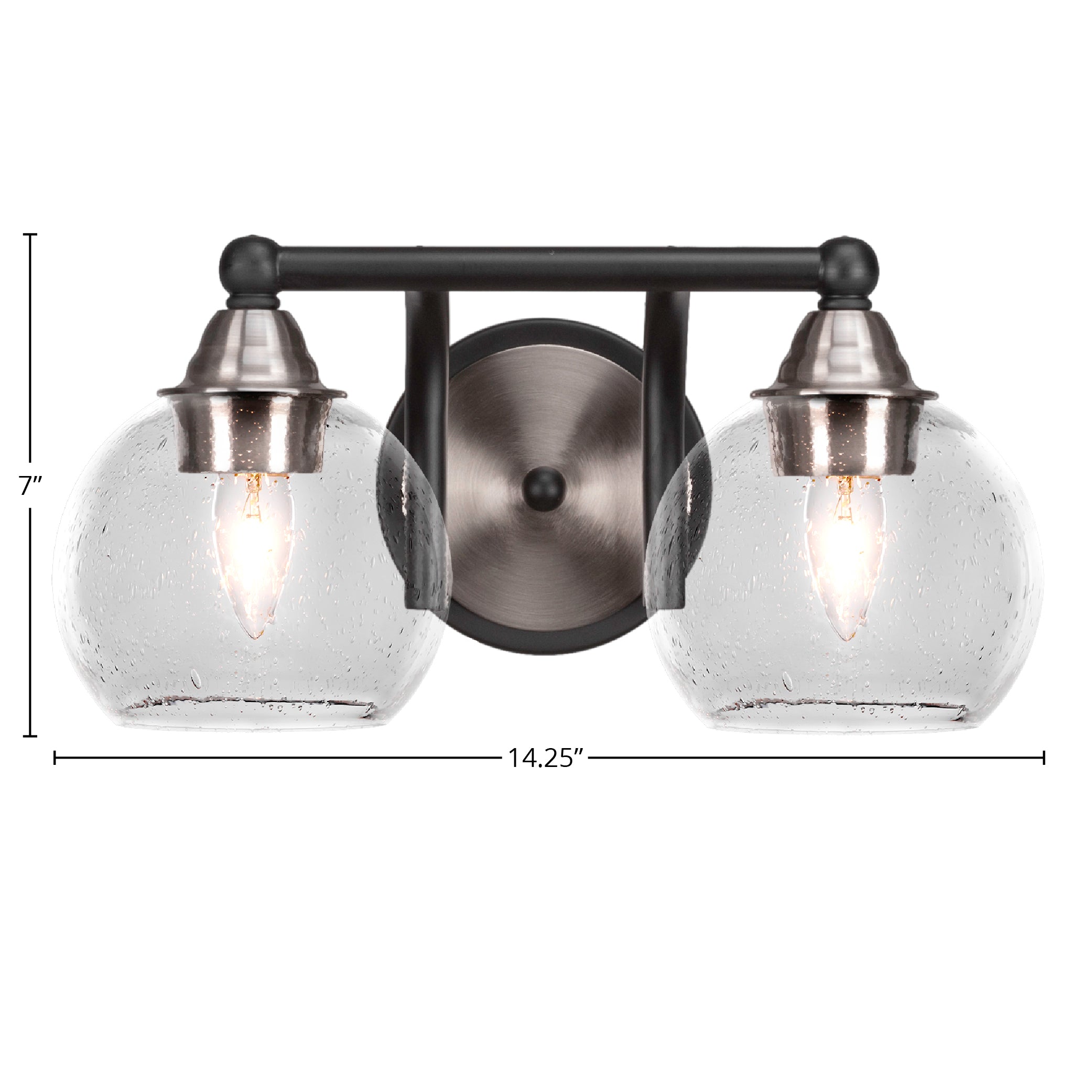Paramount Two Light Bath Bar in Matte Black & Brushed Nickel with 5.75" Clear Bubble Shade
