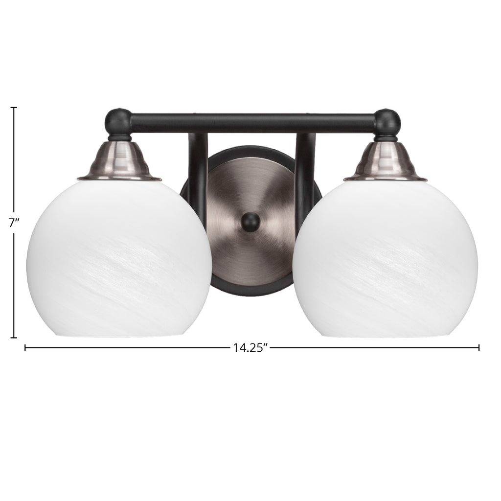 Paramount Two Light Bath Bar in Matte Black & Brushed Nickel with 5.75" White Marble Shade