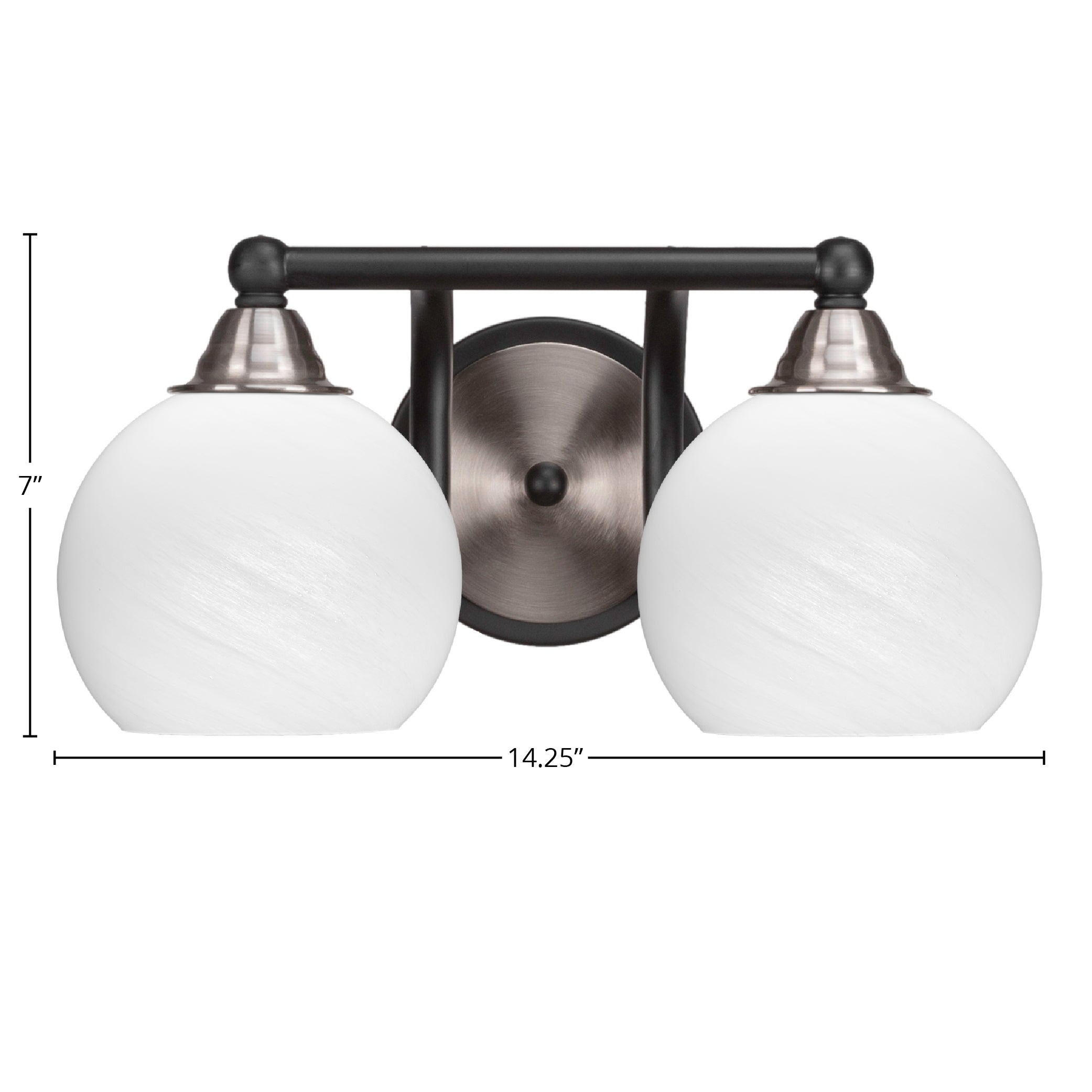 Paramount Two Light Bath Bar in Matte Black & Brushed Nickel with 5.75" White Marble Shade