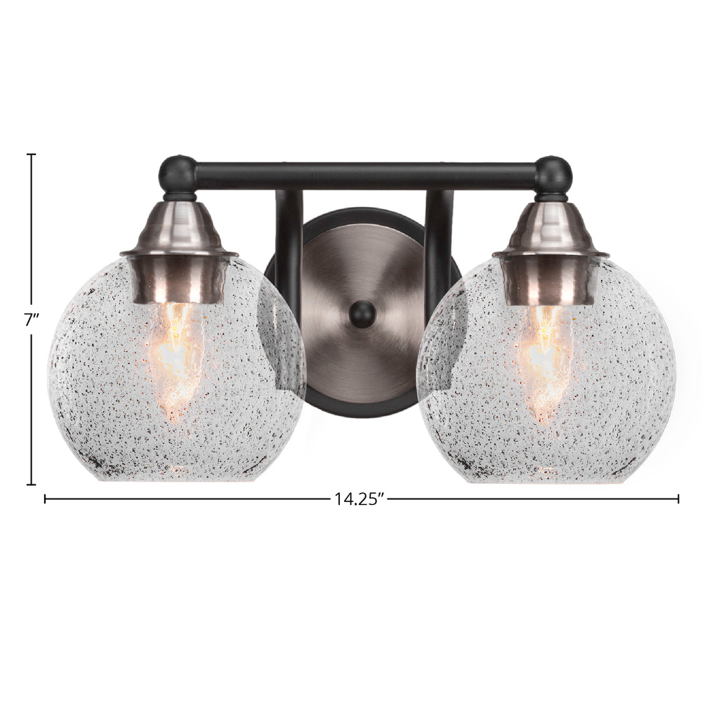 Paramount Two Light Bath Bar in Matte Black & Brushed Nickel with 5.75" Smoke Bubble Shade