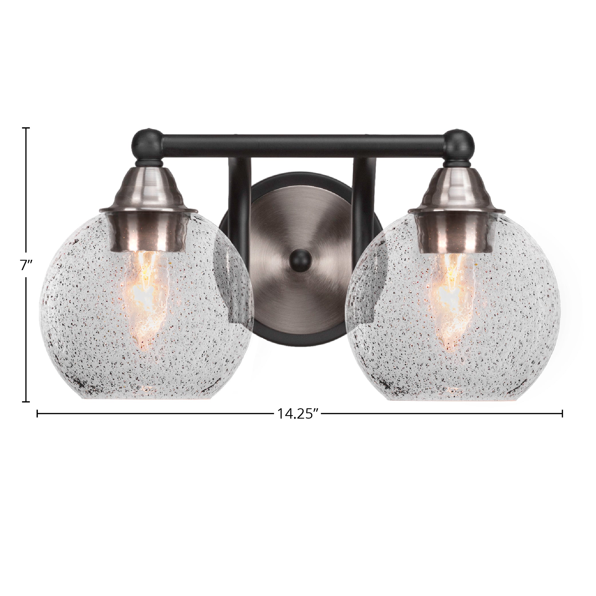 Paramount Two Light Bath Bar in Matte Black & Brushed Nickel with 5.75" Smoke Bubble Shade