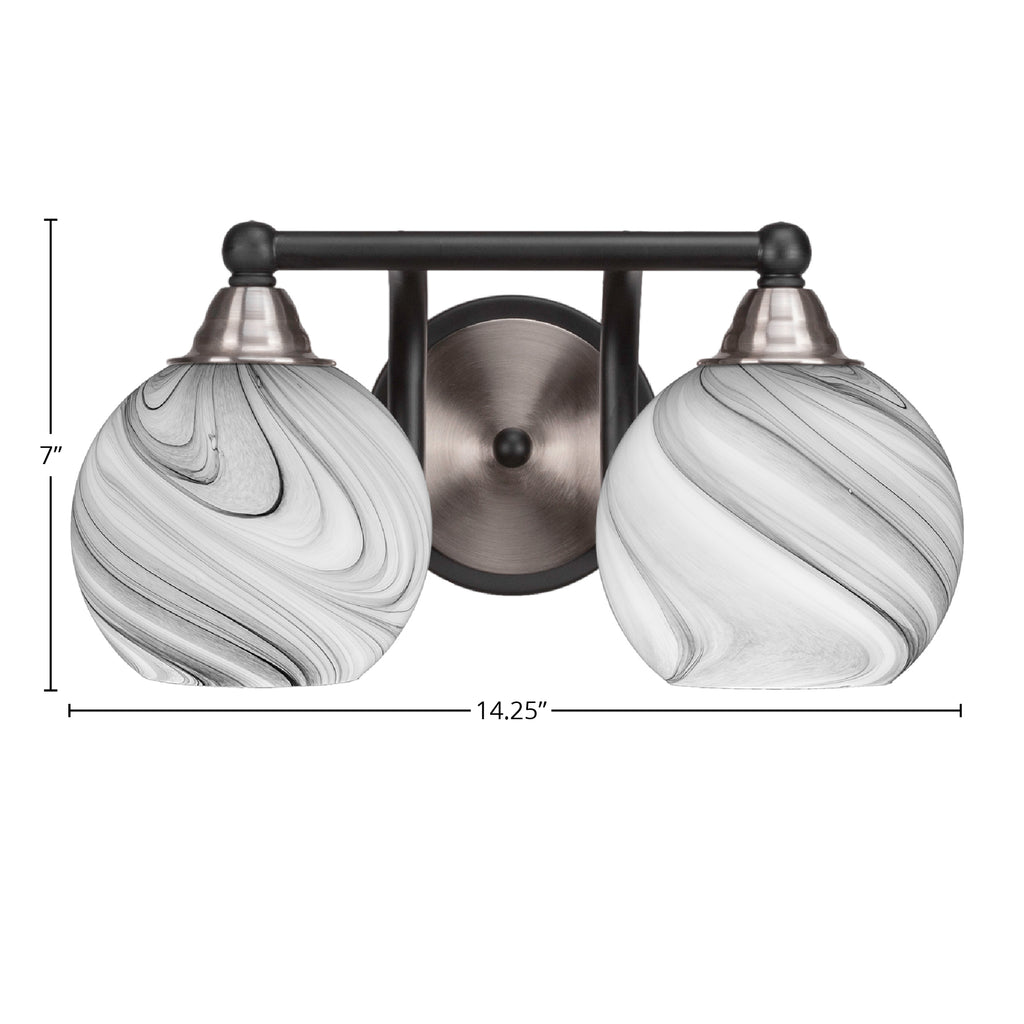 Paramount Two Light Bath Bar in Matte Black & Brushed Nickel with 5.75" Onyx Swirl Shade