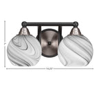 Paramount Two Light Bath Bar in Matte Black & Brushed Nickel with 5.75" Onyx Swirl Shade