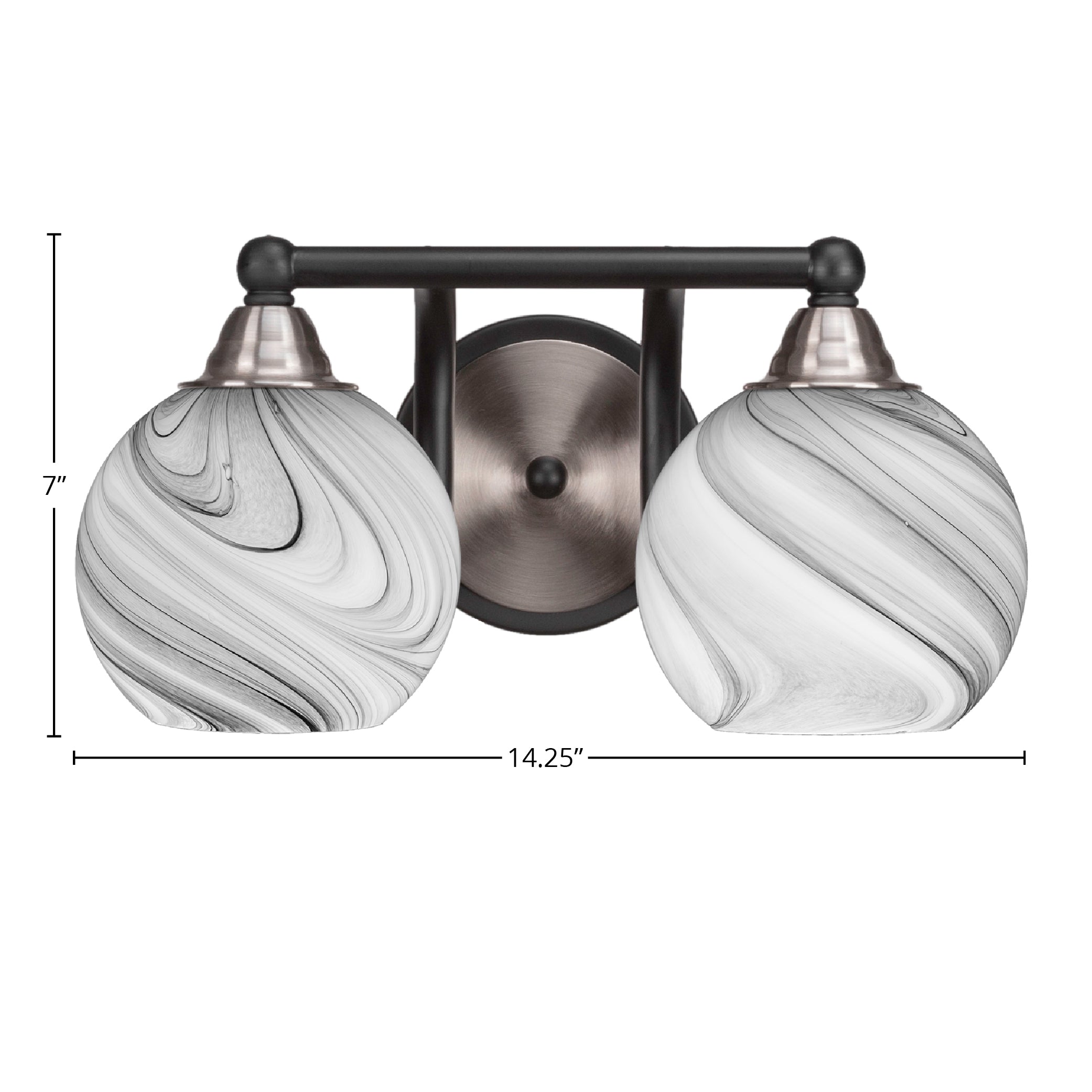 Paramount Two Light Bath Bar in Matte Black & Brushed Nickel with 5.75" Onyx Swirl Shade