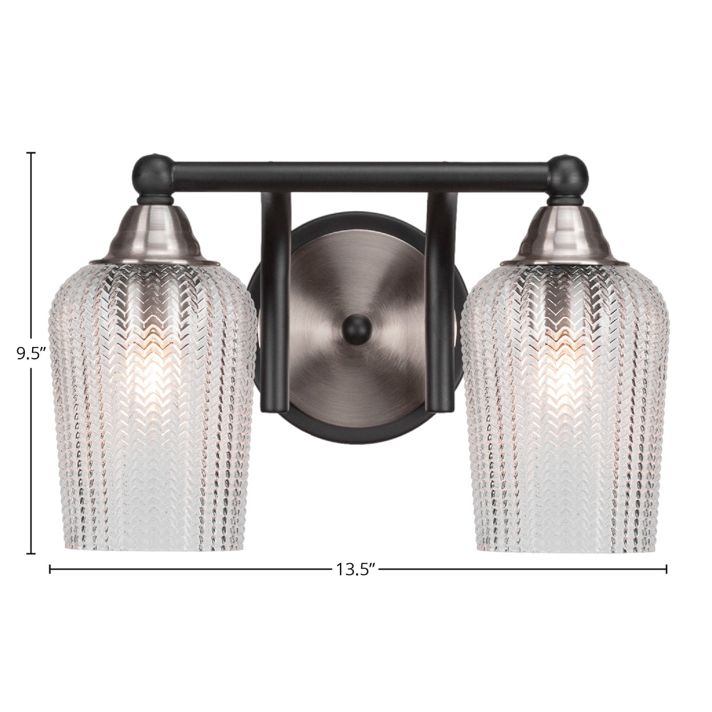 Paramount Two Light Bath Bar in Matte Black & Brushed Nickel with 5" Clear Textured Shade