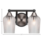 Paramount Two Light Bath Bar in Matte Black & Brushed Nickel with 5" Clear Textured Shade