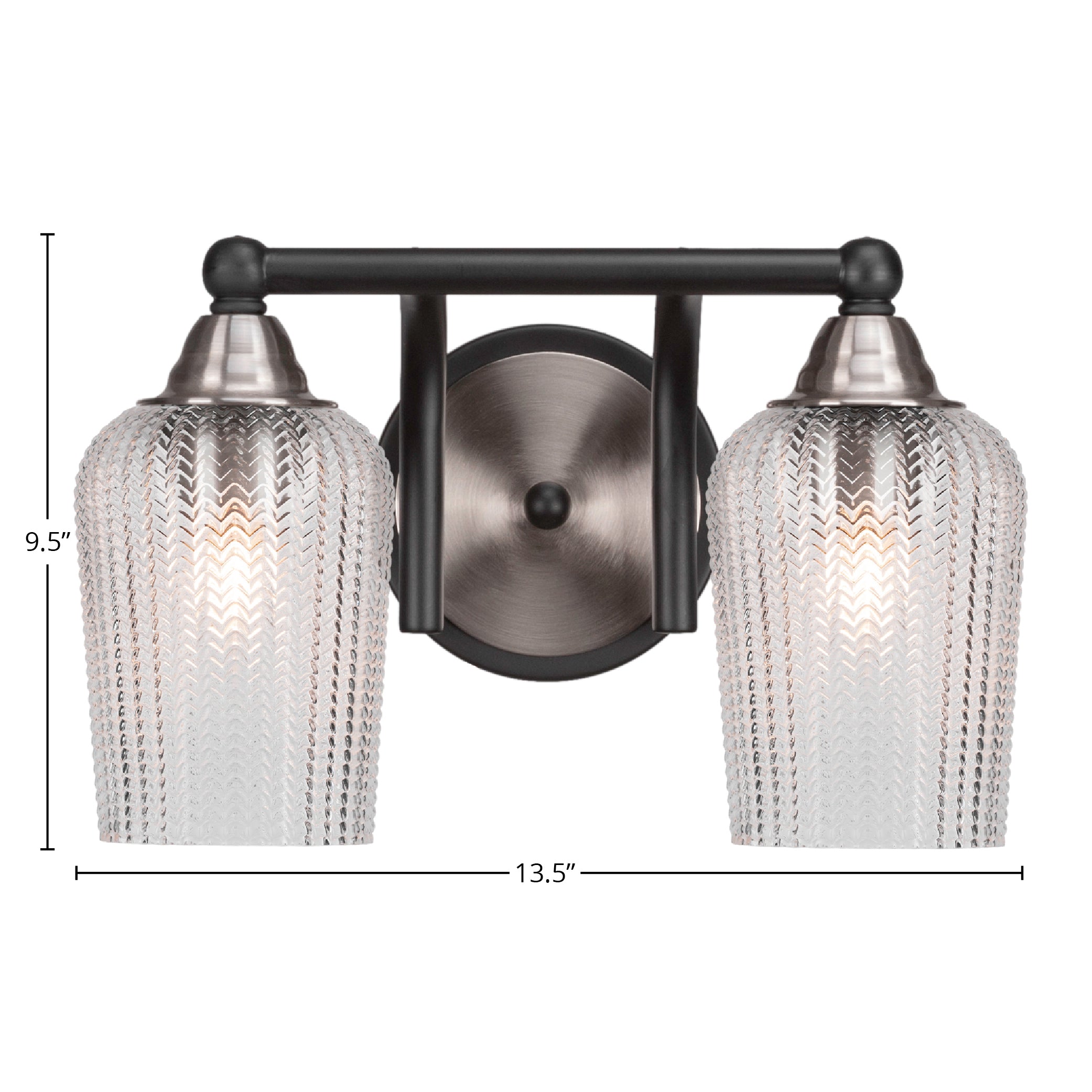 Paramount Two Light Bath Bar in Matte Black & Brushed Nickel with 5" Clear Textured Shade