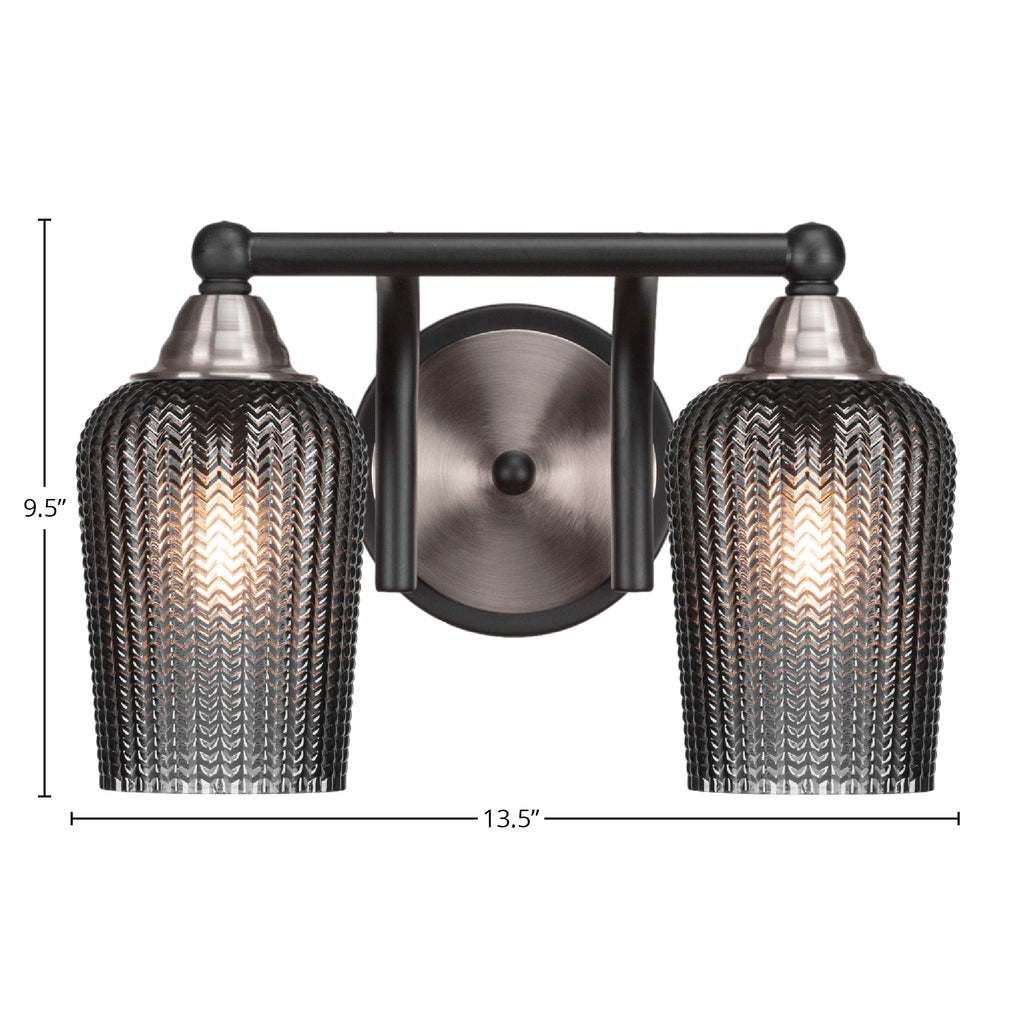 Paramount Two Light Bath Bar in Matte Black & Brushed Nickel with 5" Smoke Textured Shade
