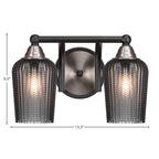Paramount Two Light Bath Bar in Matte Black & Brushed Nickel with 5" Smoke Textured Shade