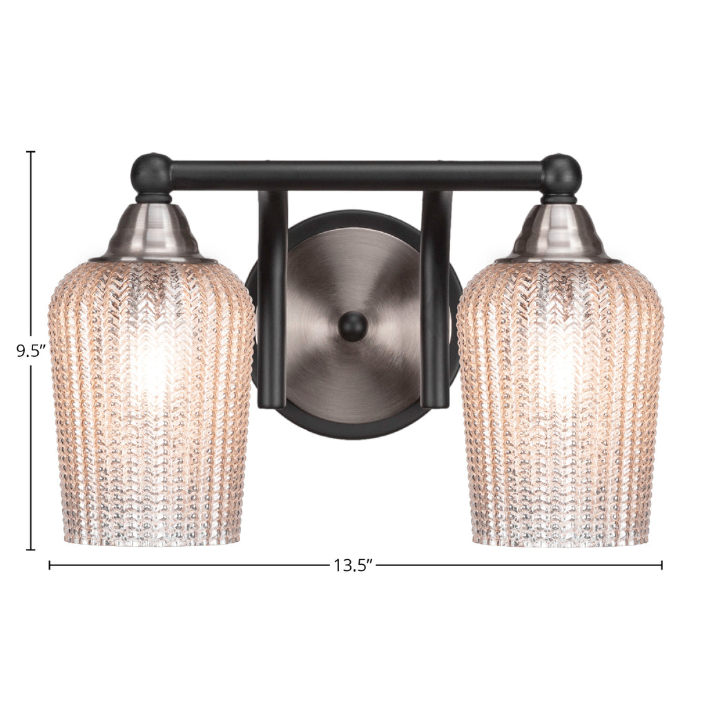 Paramount Two Light Bath Bar in Matte Black & Brushed Nickel with 5" Silver Textured Shade