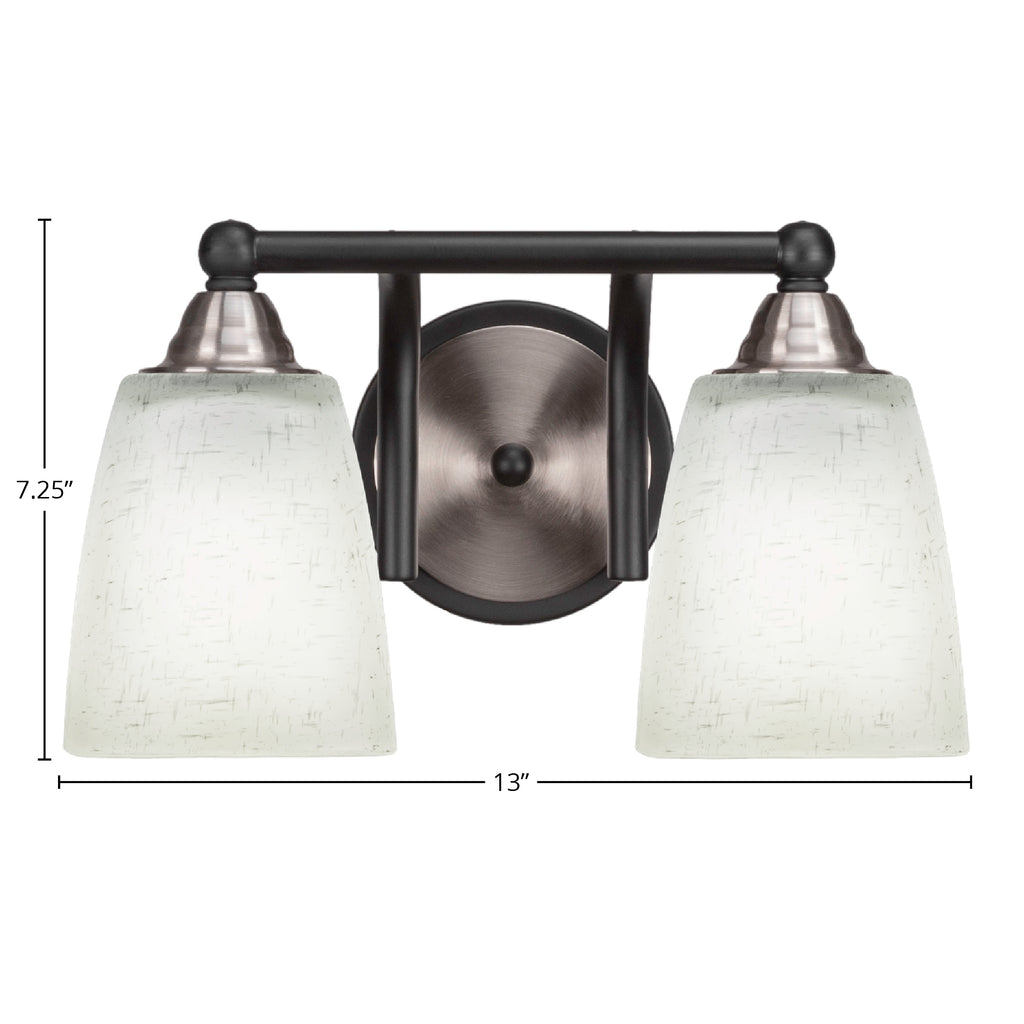 Paramount Two Light Bath Bar in Matte Black & Brushed Nickel with 4.5" Square White Muslin Shade