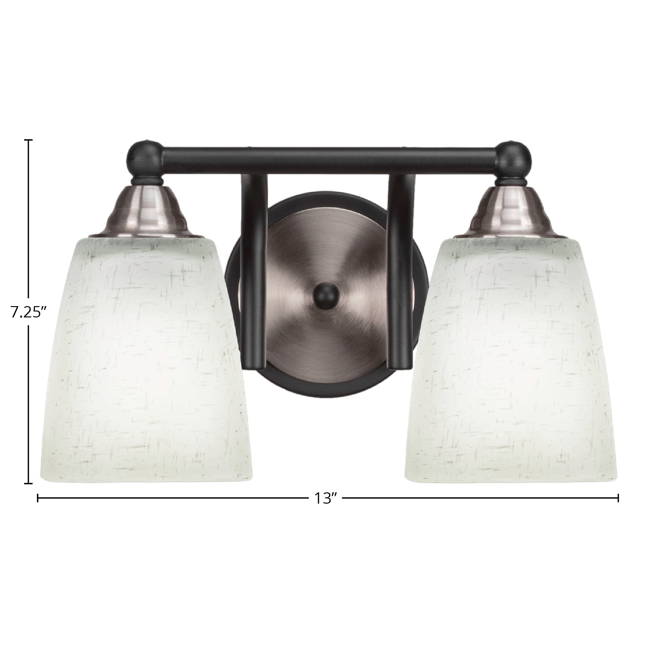 Paramount Two Light Bath Bar in Matte Black & Brushed Nickel with 4.5" Square White Muslin Shade