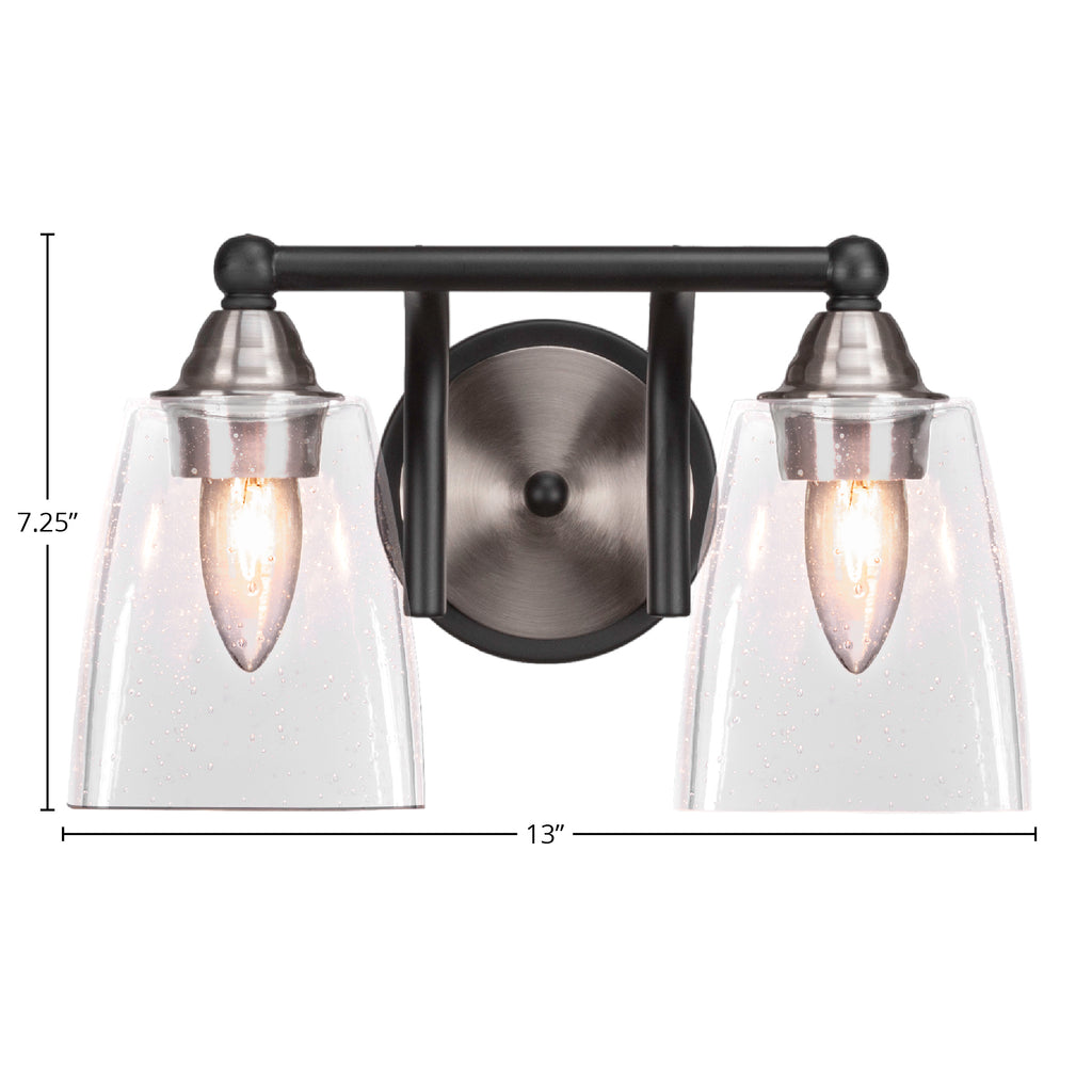 Paramount Two Light Bath Bar in Matte Black & Brushed Nickel with 4.5" Square Clear Bubble Shade