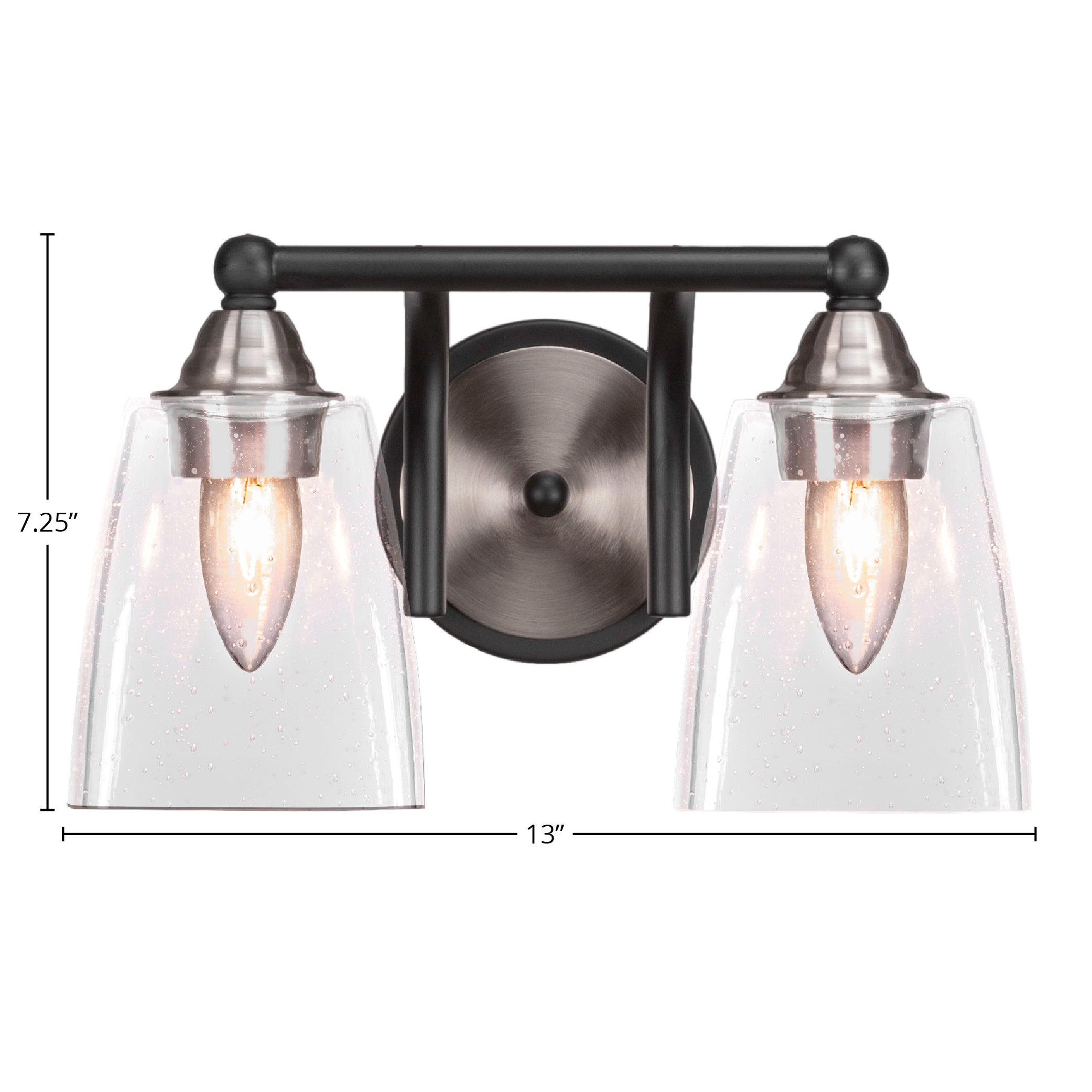Paramount Two Light Bath Bar in Matte Black & Brushed Nickel with 4.5" Square Clear Bubble Shade