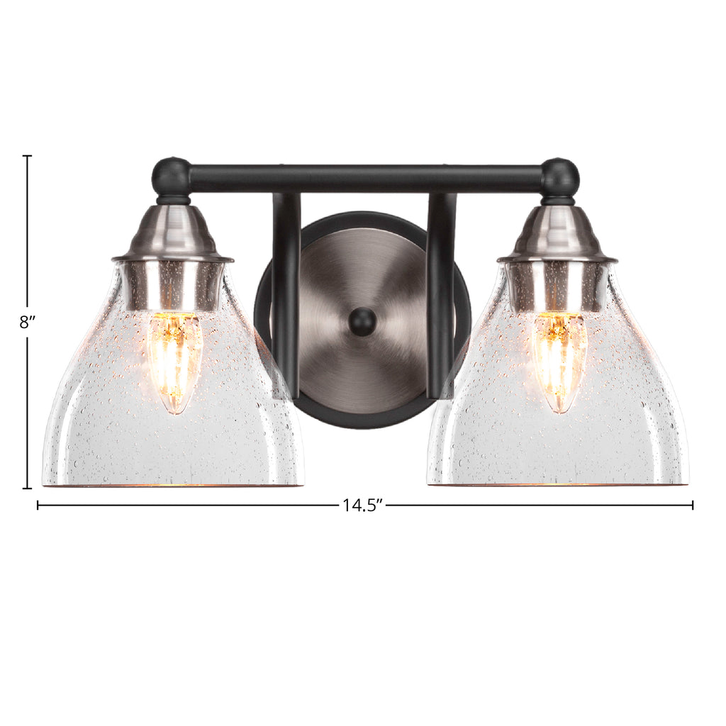 Paramount Two Light Bath Bar in Matte Black & Brushed Nickel with 6.25" Clear Bubble Shade