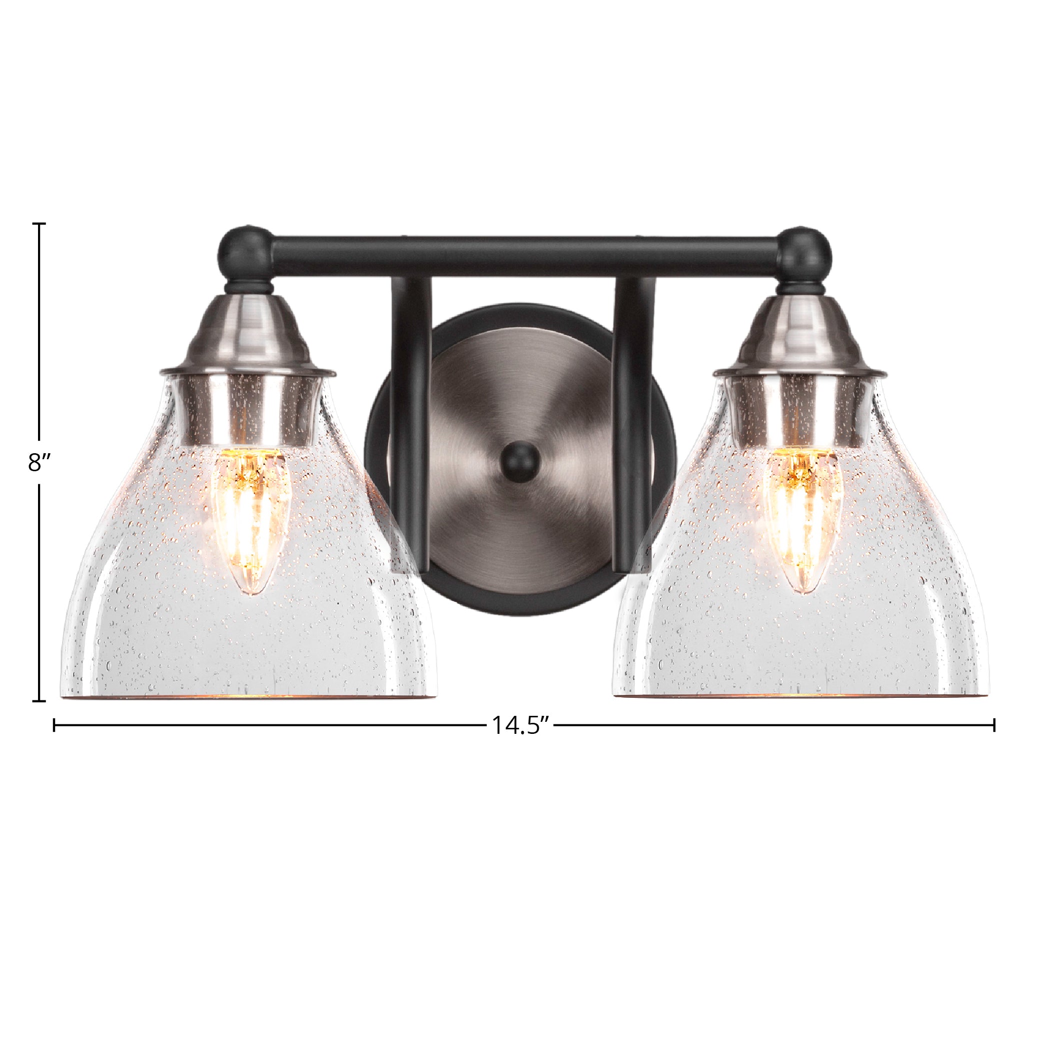 Paramount Two Light Bath Bar in Matte Black & Brushed Nickel with 6.25" Clear Bubble Shade