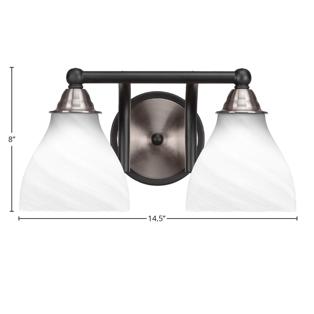 Paramount Two Light Bath Bar in Matte Black & Brushed Nickel with 6.25" White Marble Shade