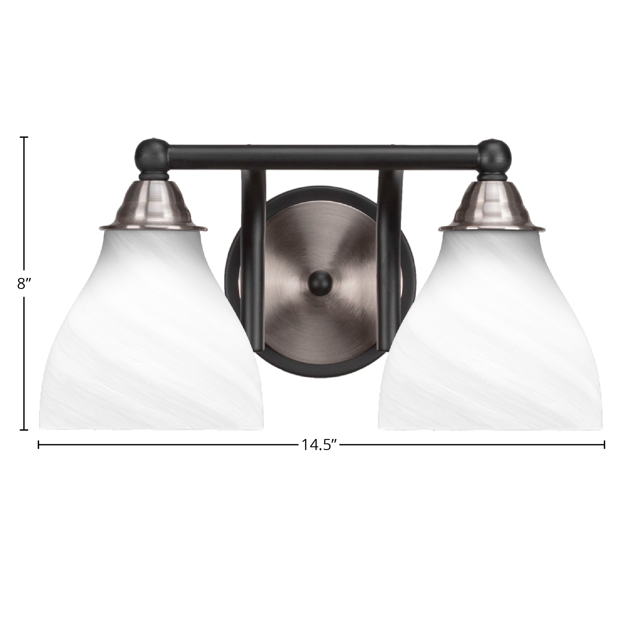 Paramount Two Light Bath Bar in Matte Black & Brushed Nickel with 6.25" White Marble Shade