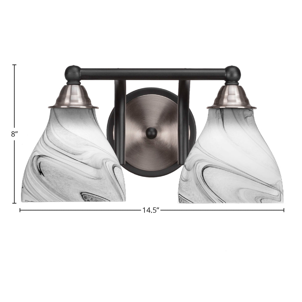 Paramount Two Light Bath Bar in Matte Black & Brushed Nickel with 6.25" Onyx Swirl Shade