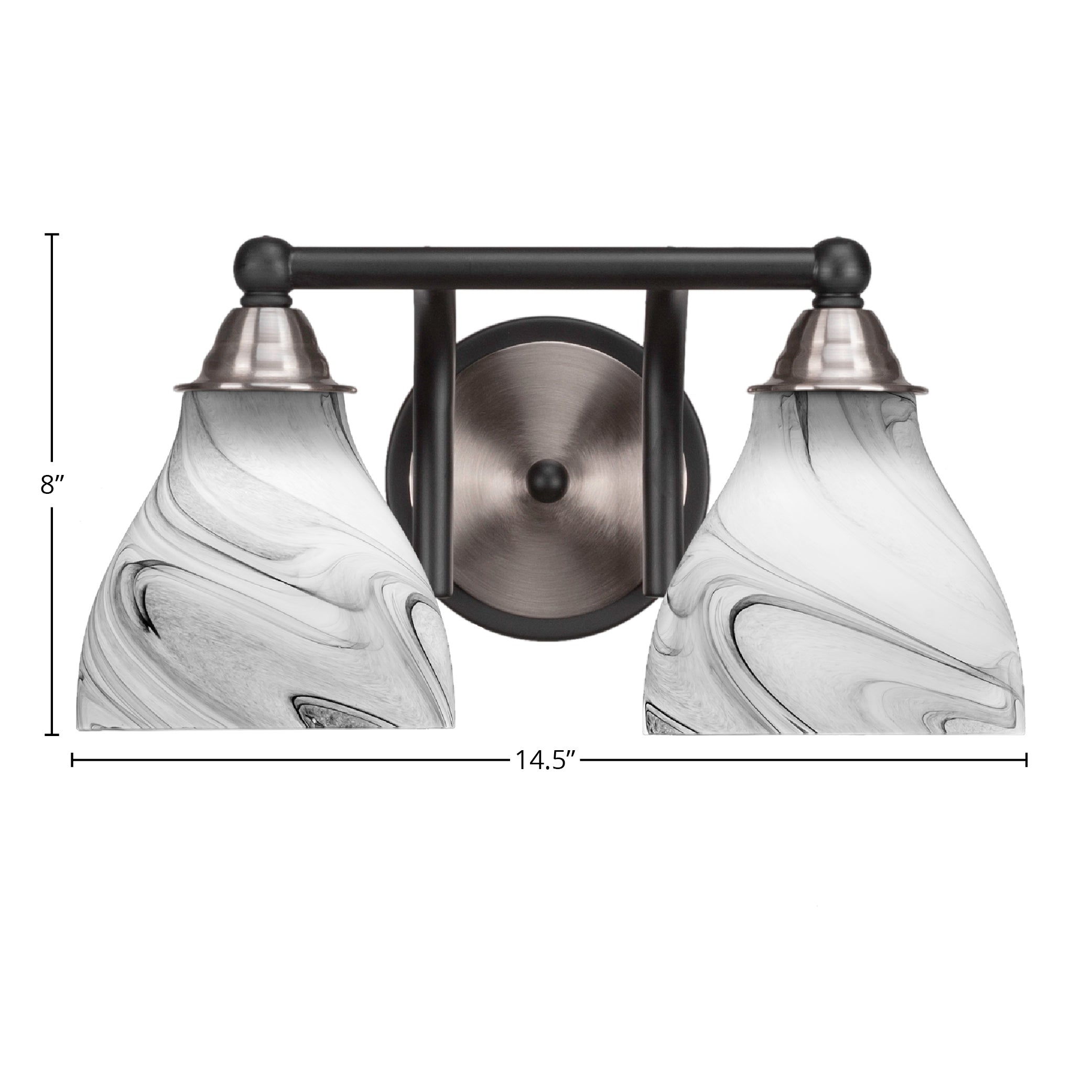 Paramount Two Light Bath Bar in Matte Black & Brushed Nickel with 6.25" Onyx Swirl Shade