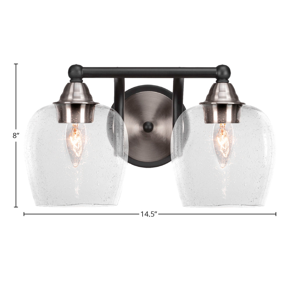 Paramount Two Light Bath Bar in Matte Black & Brushed Nickel with 6" Clear Bubble Shade