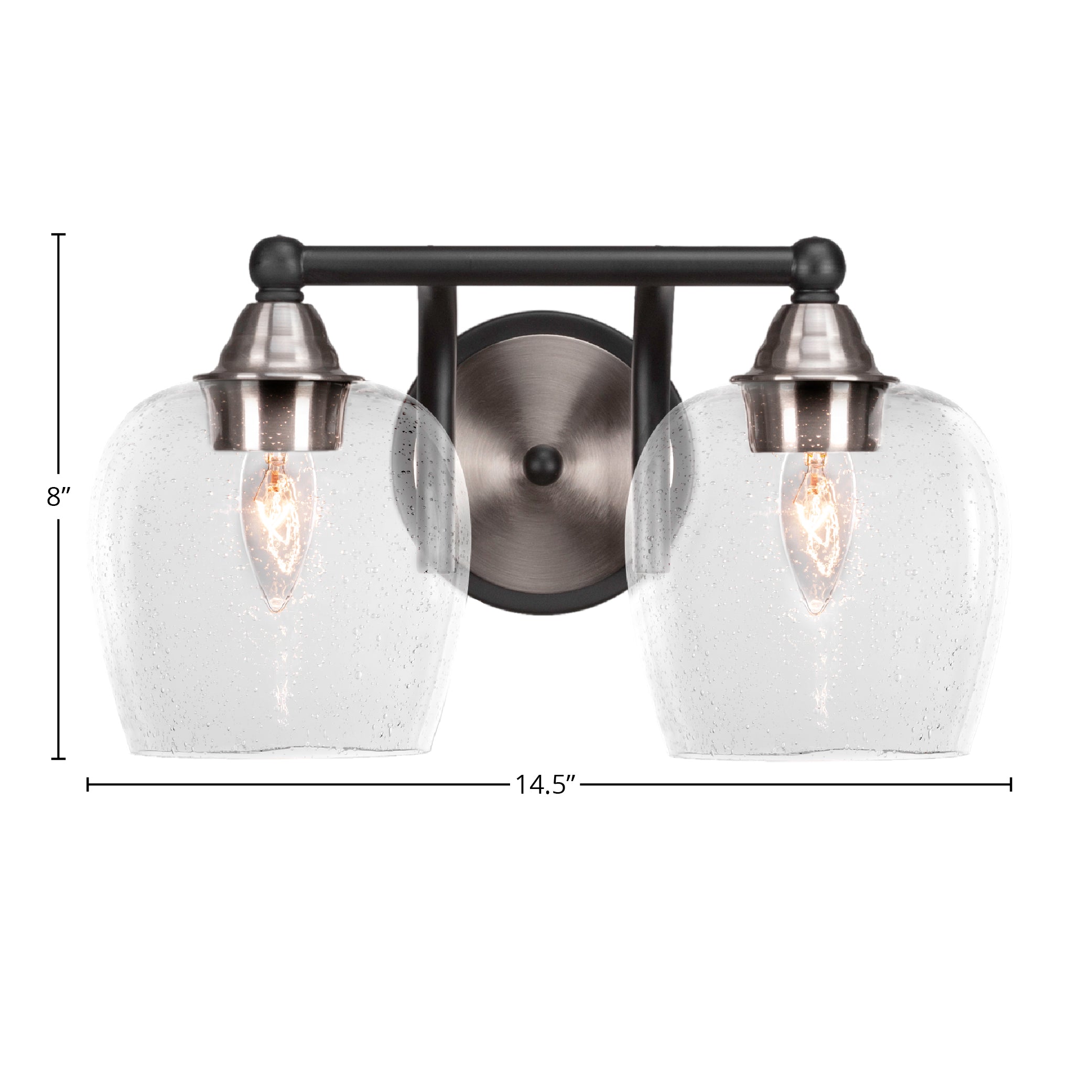Paramount Two Light Bath Bar in Matte Black & Brushed Nickel with 6" Clear Bubble Shade