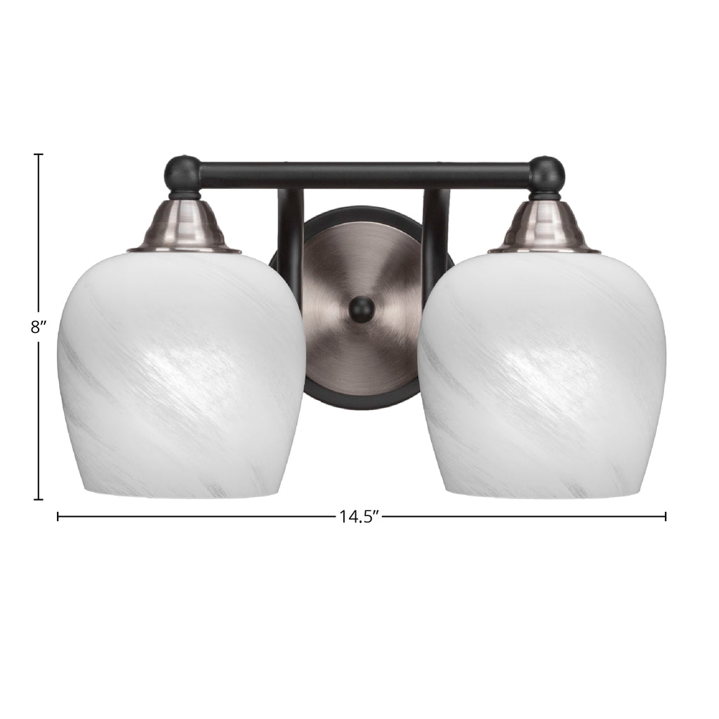 Paramount Two Light Bath Bar in Matte Black & Brushed Nickel with 6" White Marble Shade