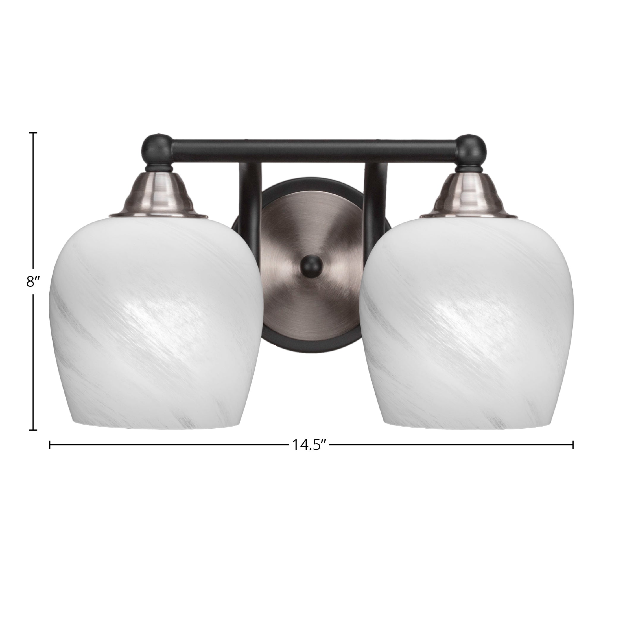 Paramount Two Light Bath Bar in Matte Black & Brushed Nickel with 6" White Marble Shade