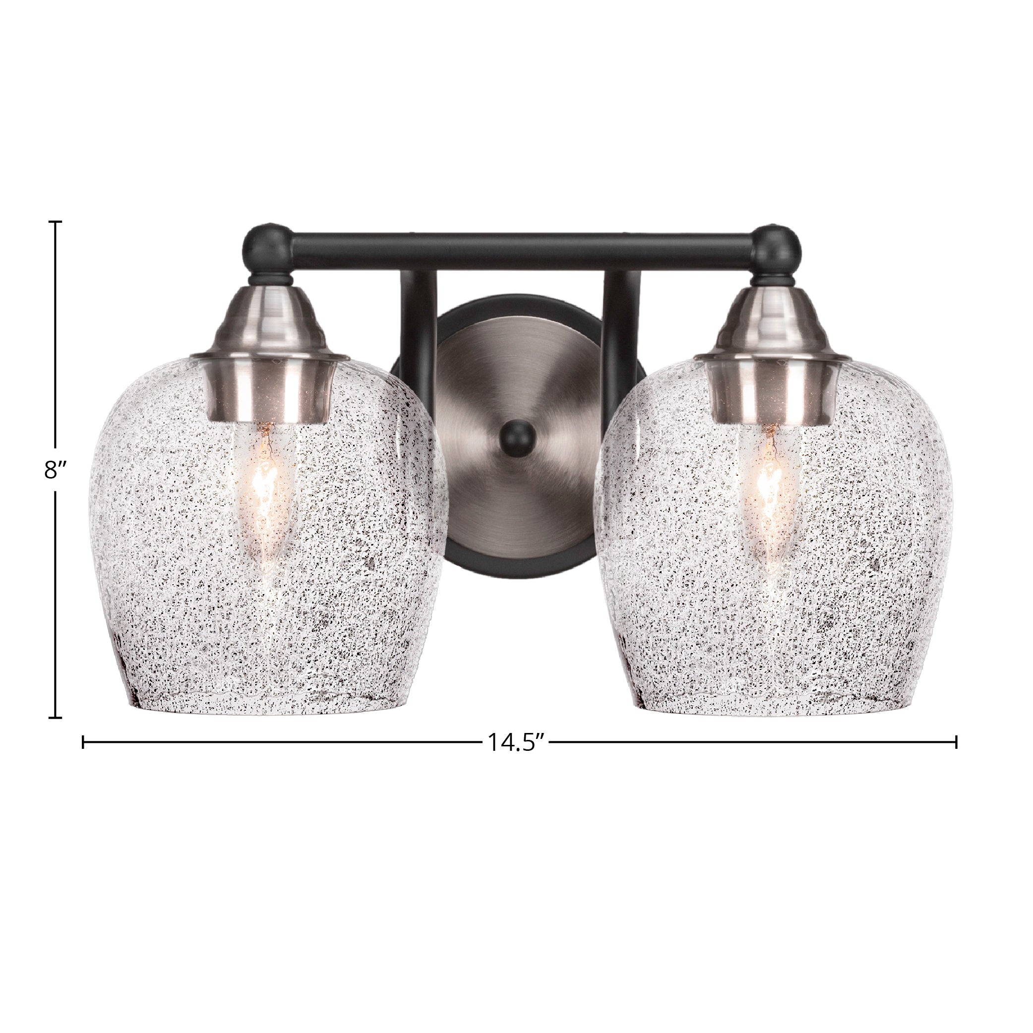 Paramount Two Light Bath Bar in Matte Black & Brushed Nickel with 6" Smoke Bubble Shade