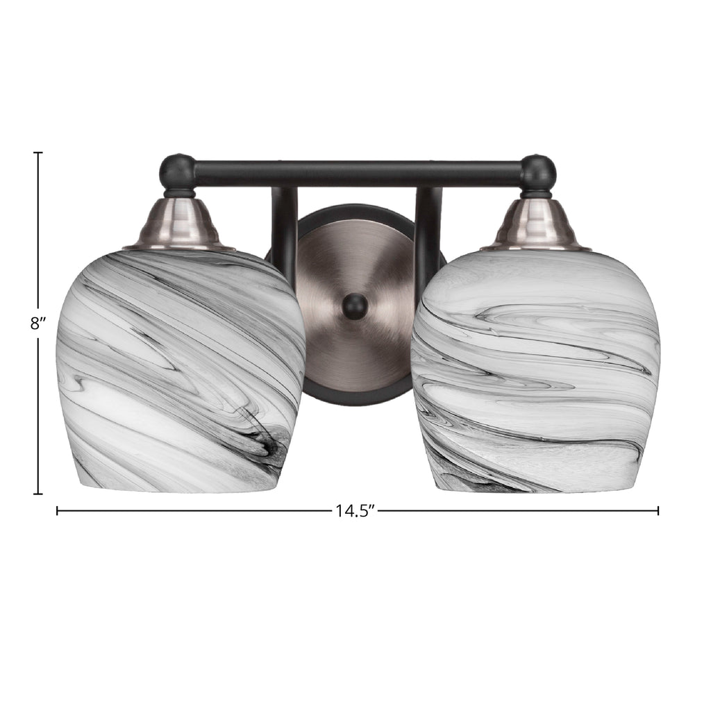 Paramount Two Light Bath Bar in Matte Black & Brushed Nickel with 6" Onyx Swirl Shade