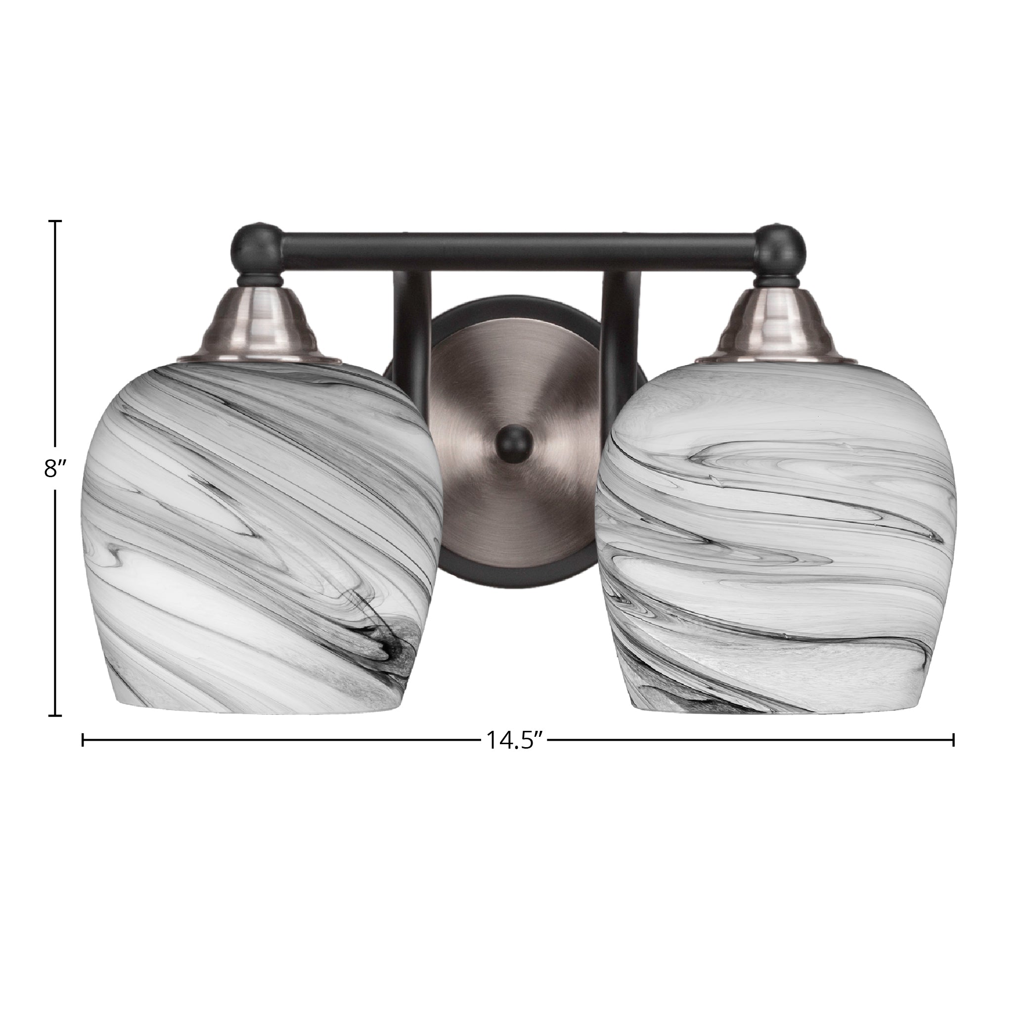 Paramount Two Light Bath Bar in Matte Black & Brushed Nickel with 6" Onyx Swirl Shade