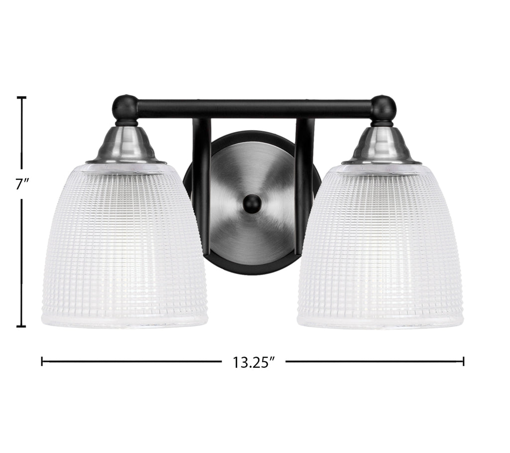 Paramount Two Light Bath Bar in Matte Black & Brushed Nickel with 5" Clear Ribbed Shade