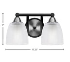 Paramount Two Light Bath Bar in Matte Black & Brushed Nickel with 5" Clear Ribbed Shade