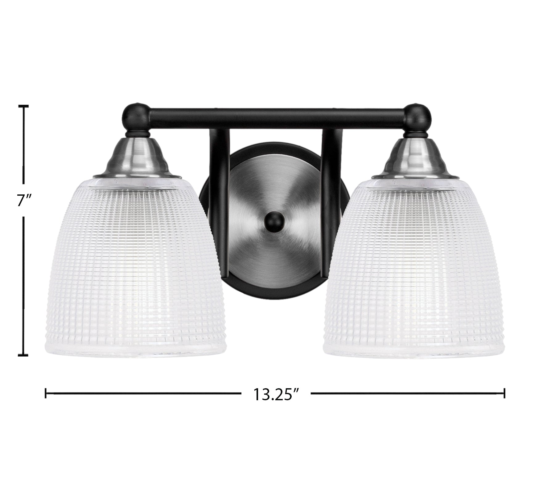 Paramount Two Light Bath Bar in Matte Black & Brushed Nickel with 5" Clear Ribbed Shade
