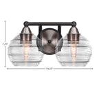 Paramount Two Light Bath Bar in Matte Black & Brushed Nickel with 6" Clear Ribbed Shade