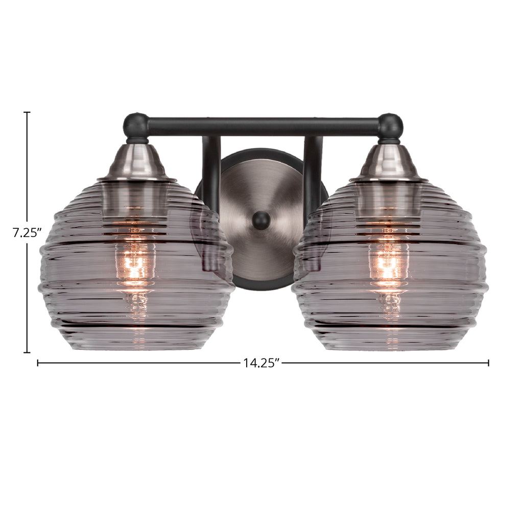 Paramount Two Light Bath Bar in Matte Black & Brushed Nickel with 6" Smoke Ribbed Shade
