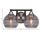 Paramount Two Light Bath Bar in Matte Black & Brushed Nickel with 6" Smoke Ribbed Shade