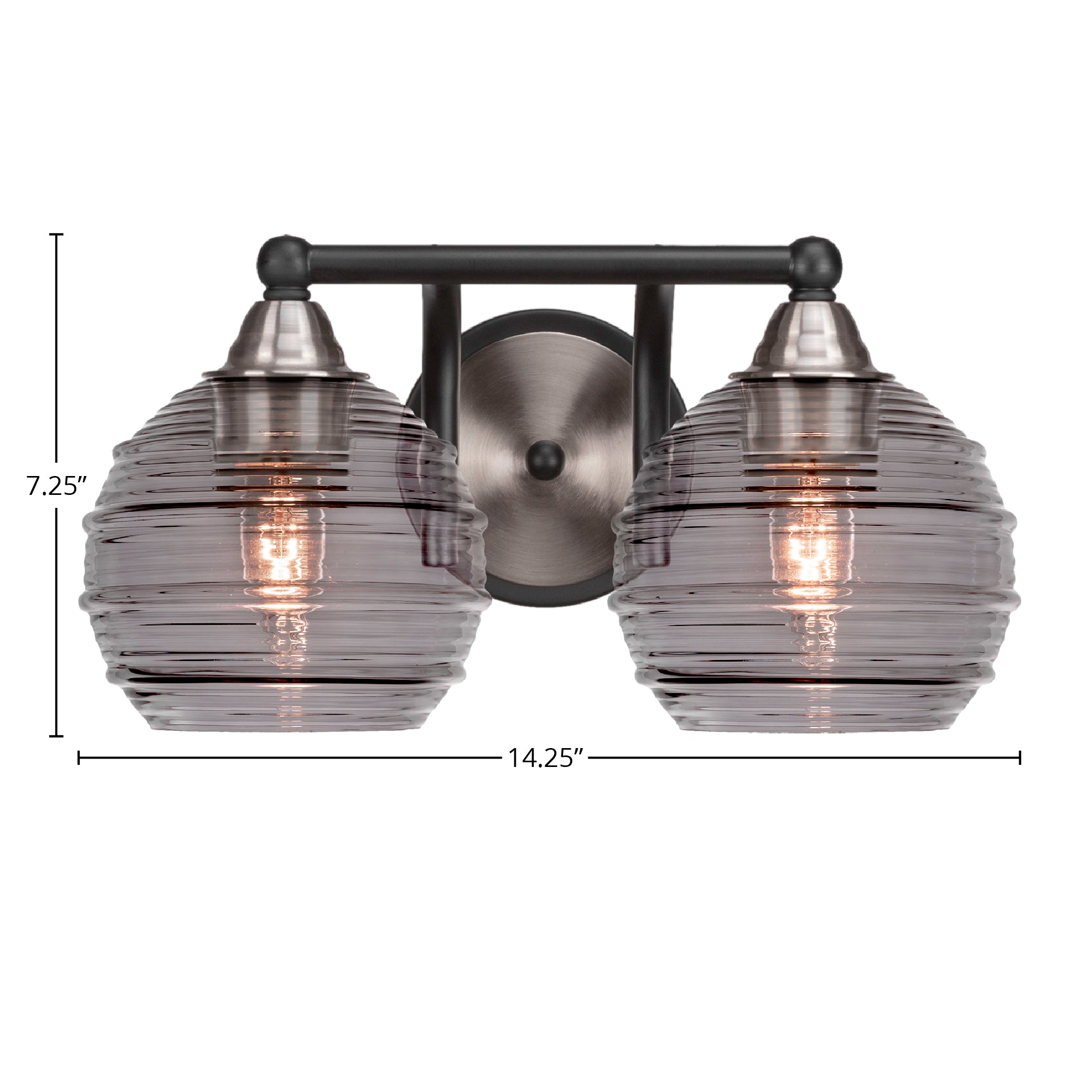 Paramount Two Light Bath Bar in Matte Black & Brushed Nickel with 6" Smoke Ribbed Shade