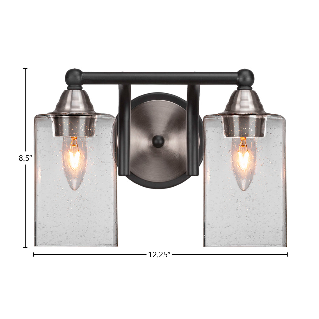 Paramount Two Light Bath Bar in Matte Black & Brushed Nickel with 4" Square Clear Bubble Shade