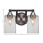 Paramount Two Light Bath Bar in Matte Black & Brushed Nickel with 4" Square Clear Bubble Shade