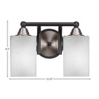 Paramount Two Light Bath Bar in Matte Black & Brushed Nickel with 4" Square White Muslin Shade