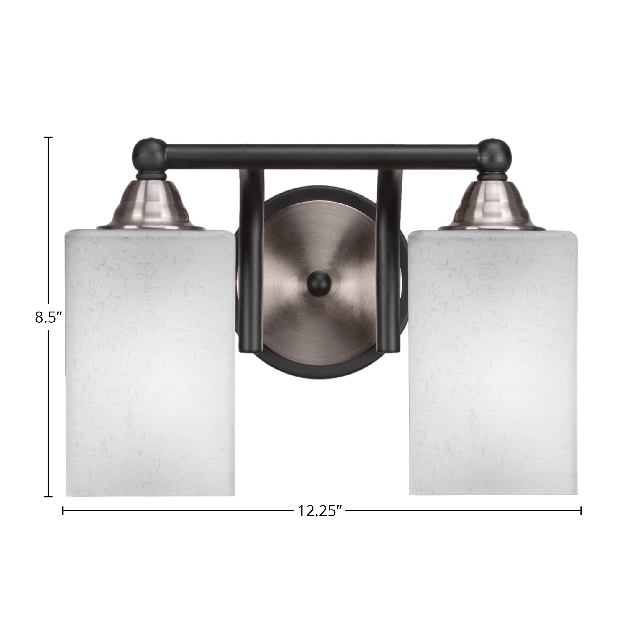 Paramount Two Light Bath Bar in Matte Black & Brushed Nickel with 4" Square White Muslin Shade