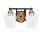 Paramount Two Light Bath Bar in Matte Black & Brass with 5" Clear Bubble Shade