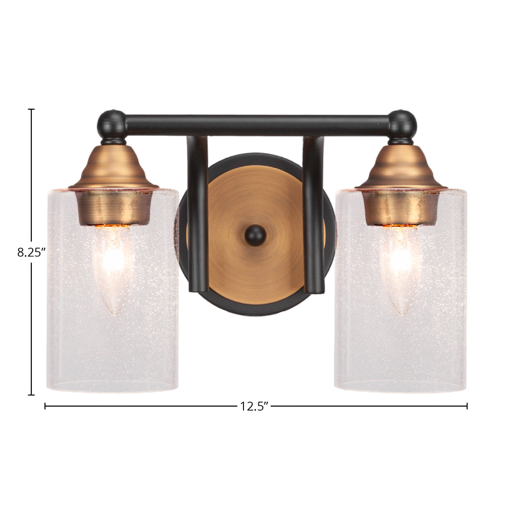 Paramount Two Light Bath Bar in Matte Black & Brass with 4" Clear Bubble Shade