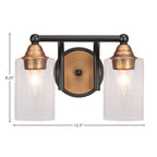 Paramount Two Light Bath Bar in Matte Black & Brass with 4" Clear Bubble Shade