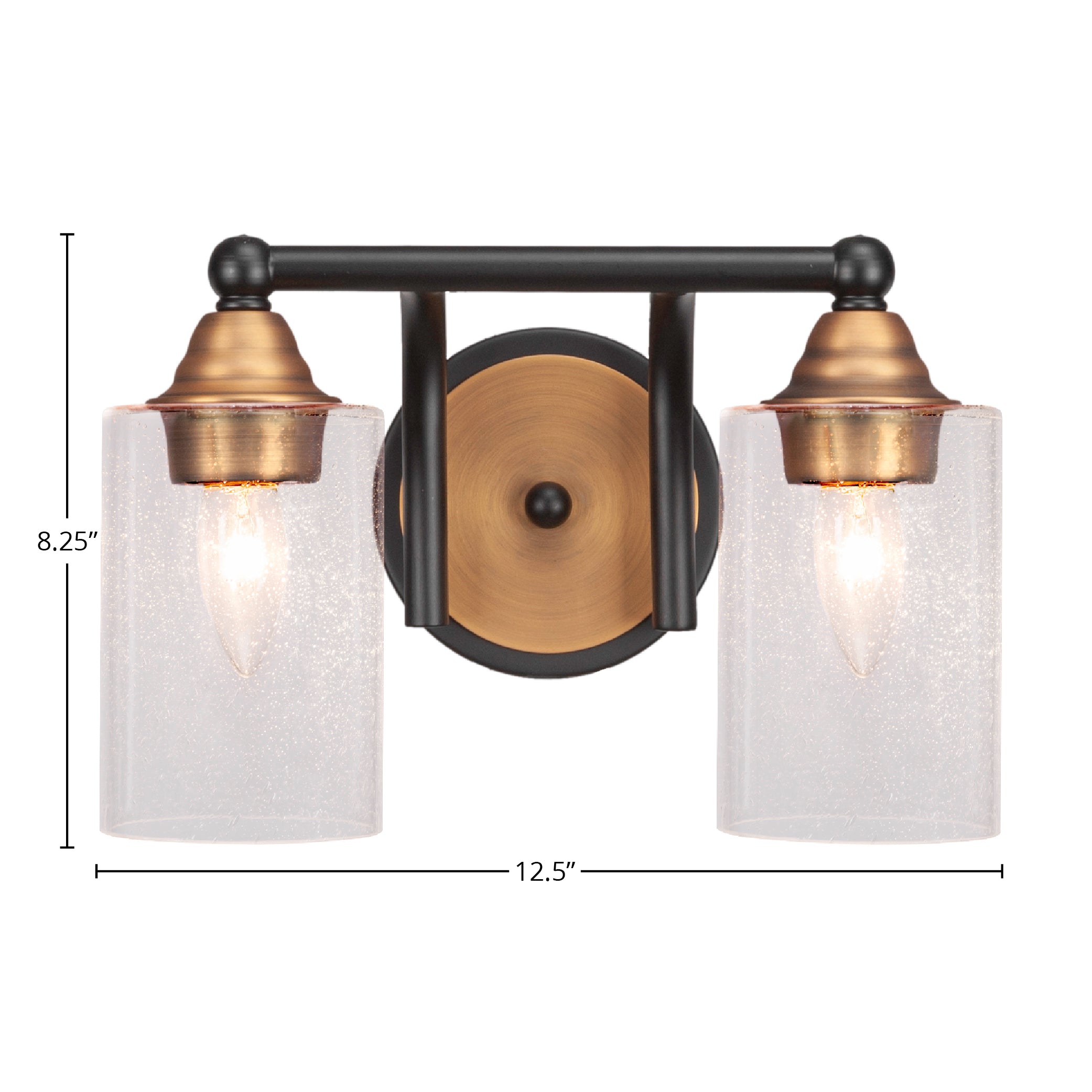 Paramount Two Light Bath Bar in Matte Black & Brass with 4" Clear Bubble Shade