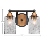 Paramount Two Light Bath Bar in Matte Black & Brass with 4" Smoke Bubble Shade