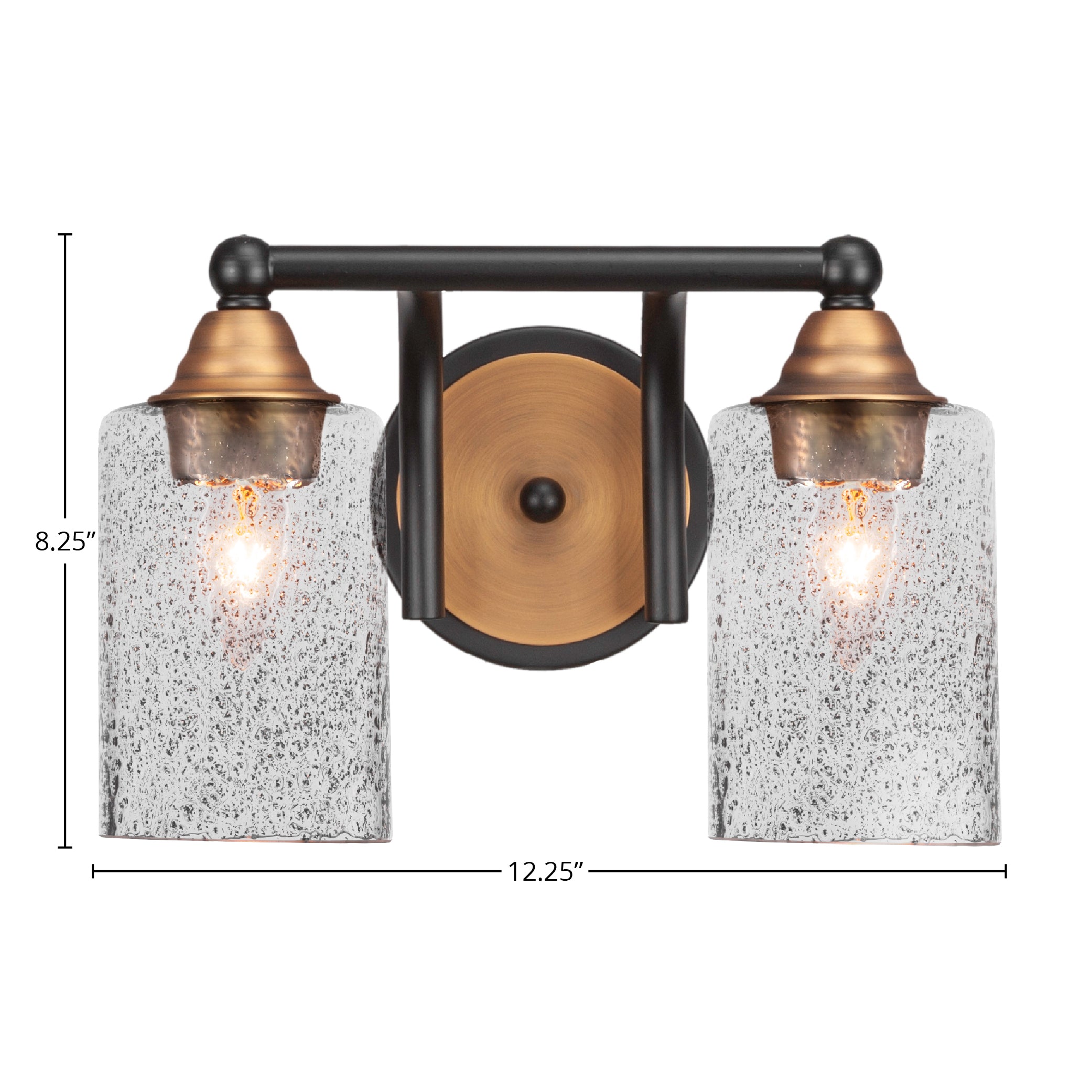 Paramount Two Light Bath Bar in Matte Black & Brass with 4" Smoke Bubble Shade